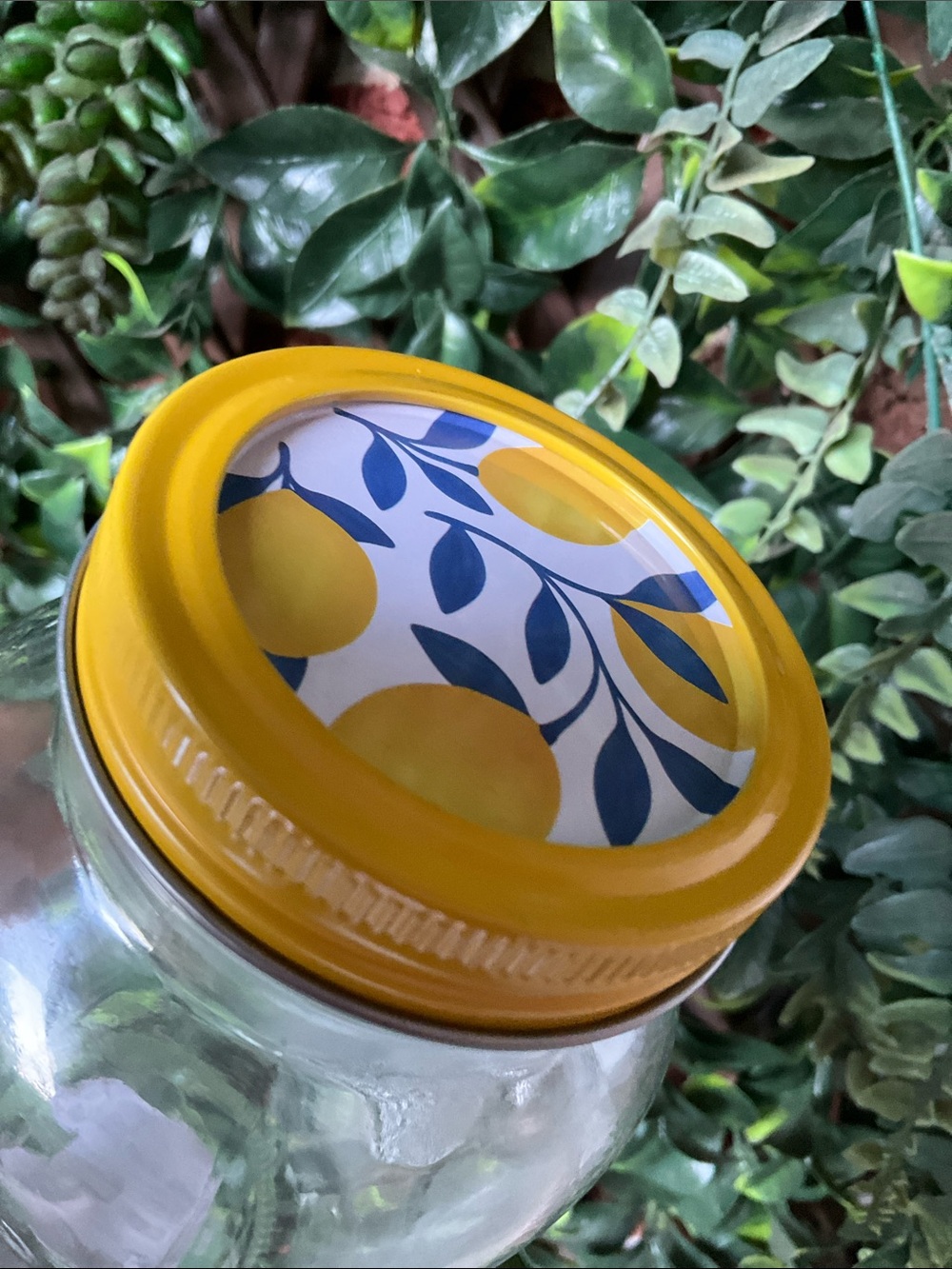 Lemon Beveled Mason Glass Jar with Yellow Lemon Floral Lid - Picture 4 of 5